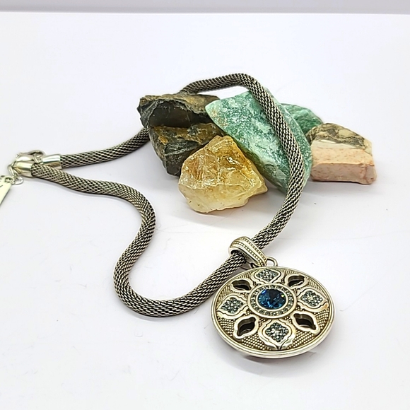 NWTS Brighton "ARAGON" Sapphire Swarovski Crystal Reversible Pend w Mesh Chain! - Picture 4 of 12